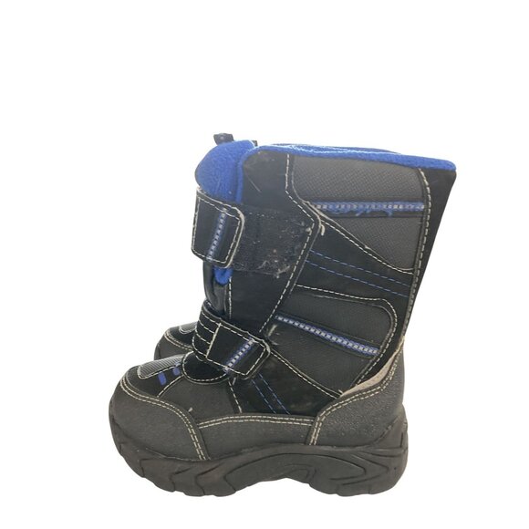 Kids Size 11 Black Blue fleece lined Hook Loop closure mid-calf Winter Boots - Picture 2 of 7